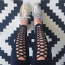 Women Criss Cross Cut See Through Leggings Casual Black Wide Waistband Stirrup