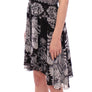Black Silk Floral Pattern Shift Coctail Dress