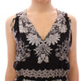 Black Silk Floral Pattern Shift Coctail Dress