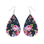 Pink Rose Printed Teardrop Earrings