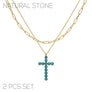Gold Turquoise Stone Cross 2pc Necklace
