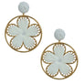 White Raffia Flower Round Earrings