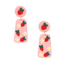 Pink Clay Strawberry Trapezoid Earrings