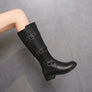 2020 New Trend Women Solid White Knee High 3 Buckle Leather Low Heel Boots Shoes