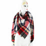 Red multi tone oversized Tartan Plaid Checker Blanket Scarf Shawl wrap Fringe