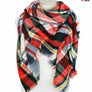 Red multi tone oversized Tartan Plaid Checker Blanket Scarf Shawl wrap Fringe