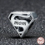 925 Sterling Silver Super Mom, Mother Mama Heart Beads Fit Bracelets DIY Accesso