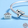 925 Sterling Silver Super Mom, Mother Mama Heart Beads Fit Bracelets DIY Accesso