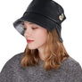 Women Spring Collapsible Button Deco Leather New Bucket Hat Fisherman Sun Cap