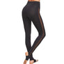 Women Mesh Side Strip See Through Sport Leggings Wide Waistband Insert Stirrup