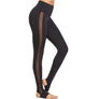 Women Mesh Side Strip See Through Sport Leggings Wide Waistband Insert Stirrup