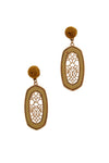 METAL TWIST LINED FAUX LEATHER FILIGREE DROP EARRING