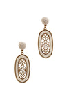 METAL TWIST LINED FAUX LEATHER FILIGREE DROP EARRING
