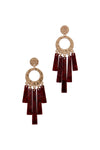 METAL CIRCLE CUTOUT ACETATE FRINGE POST DROP EARRING