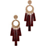 METAL CIRCLE CUTOUT ACETATE FRINGE POST DROP EARRING