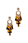 METAL CIRCLE CUTOUT ACETATE FRINGE POST DROP EARRING