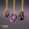 Handmade Wire Wrapped Pendant Natural Stone Crystal Quartz Fluorite Necklace