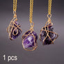 Handmade Wire Wrapped Pendant Natural Stone Crystal Quartz Fluorite Necklace