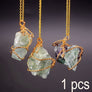 Handmade Wire Wrapped Pendant Natural Stone Crystal Quartz Fluorite Necklace
