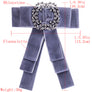 Women Velvet British Striped Bow Tie Necktie Ribbon Crystal Pin Brooch Collar