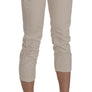 Beige Cotton Stretch Low Waist Skinny Cropped Capri Jeans