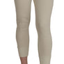 Beige Mid Waist 100% Cotton Skinny Cropped Pants