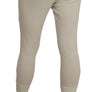 Beige Mid Waist 100% Cotton Skinny Cropped Pants