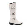 2020 New Trend Women Solid White Knee High 3 Buckle Leather Low Heel Boots Shoes