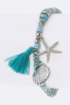 Gold Silver Mix Beads & Starfish Charms Stretch Chunky Seashell Beach Bracelet