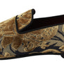 Blue Gold Velvet Brocade Loafers Shoes
