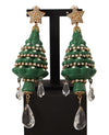 Gold Christmas Tree Crystals Brass Clip On Earrings