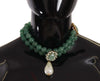 Green Beads Gold Drop Pearl Choker Crystal Necklace