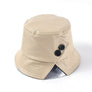 Women Spring Collapsible Button Deco Leather New Bucket Hat Fisherman Sun Cap