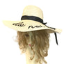 Do Not Disturb Weaved Beach Embroidered Bead Floppy Wide Brim Sun Hat Ribbon Bow