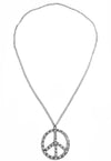 Gold Silver Rhinestone Crystal Cubic Peace Sign Symbol Pendant Long Necklace