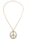 Gold Silver Rhinestone Crystal Cubic Peace Sign Symbol Pendant Long Necklace