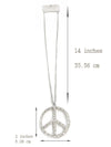 Gold Silver Rhinestone Crystal Cubic Peace Sign Symbol Pendant Long Necklace