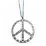 Gold Silver Rhinestone Crystal Cubic Peace Sign Symbol Pendant Long Necklace