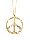 Gold Silver Rhinestone Crystal Cubic Peace Sign Symbol Pendant Long Necklace