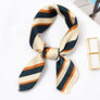 Women Silk Satin Square Line Striped Pattern Scarf Bandana Mini Neck protective