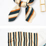 Women Silk Satin Square Line Striped Pattern Scarf Bandana Mini Neck protective