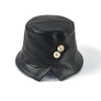 Women Spring Collapsible Button Deco Leather New Bucket Hat Fisherman Sun Cap