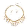 Gold Textured Link Pearl Drop Set