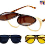 Flip Open Up Lens Flat Top Aviator Sunglasses Tortoise Shell Black Yellow Brown