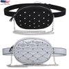 Diamond Leather Velvet Waist Fanny Pack Silver Black Quilted Chain Shoulder Bag