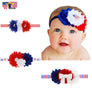 Baby Hair Head Band American USA Flag Chiffon Flower Rhinestone Satin 4th July