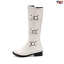 2020 New Trend Women Solid White Knee High 3 Buckle Leather Low Heel Boots Shoes