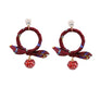 Burgundy Wrapped Ring Earrings Featuring Red Glitter Drop Ball