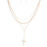 Gold Triple Chain Cross Set