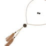 Long Gold Tassel Necklace with Black Flower